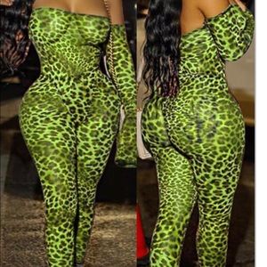 Two piece green cheetah print set